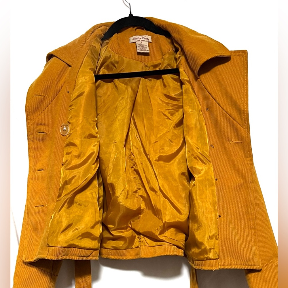 Vintage Y2K Paris Blues Mustard Yellow Wool Blend Double Breasted Pea Coat - Picture 11 of 11